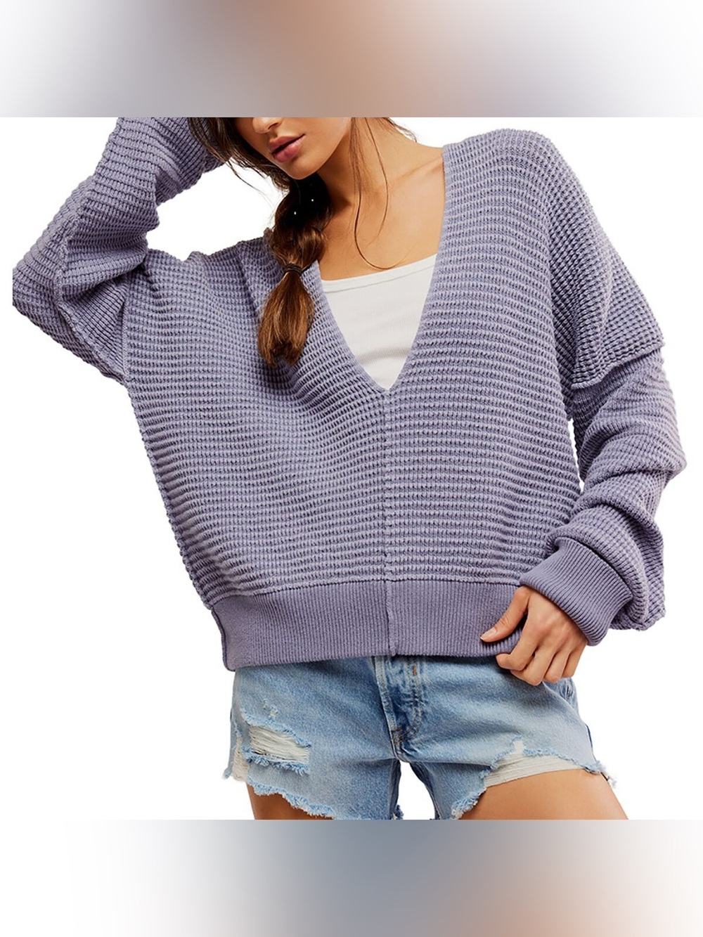 Free People Into You Purple Knit Pullover Oversized Sweater Women’s Size Medium